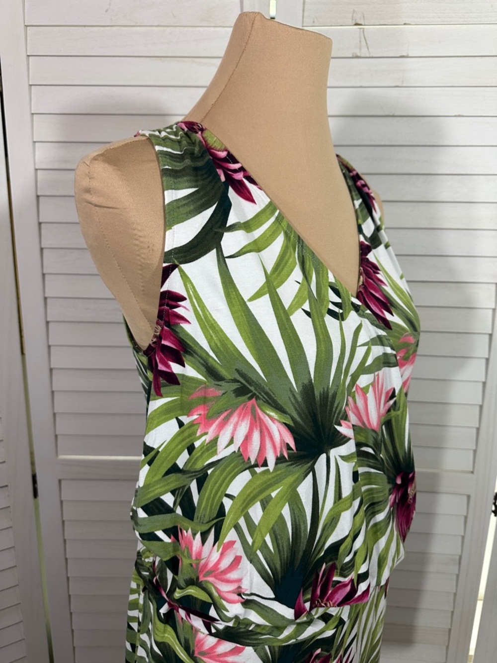 Tommy Bahama Tank Dress Size SP Proteia Garden Palm Floral Print Ruched Blouson - Picture 5 of 10